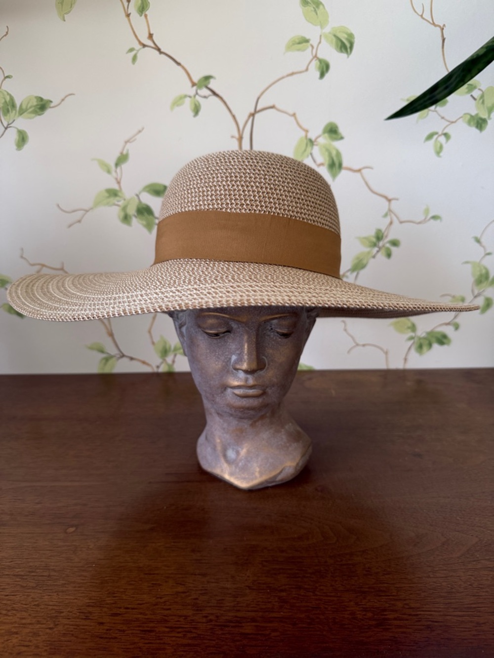 Magid Floppy Woven Straw Hat with Tan Bow Band